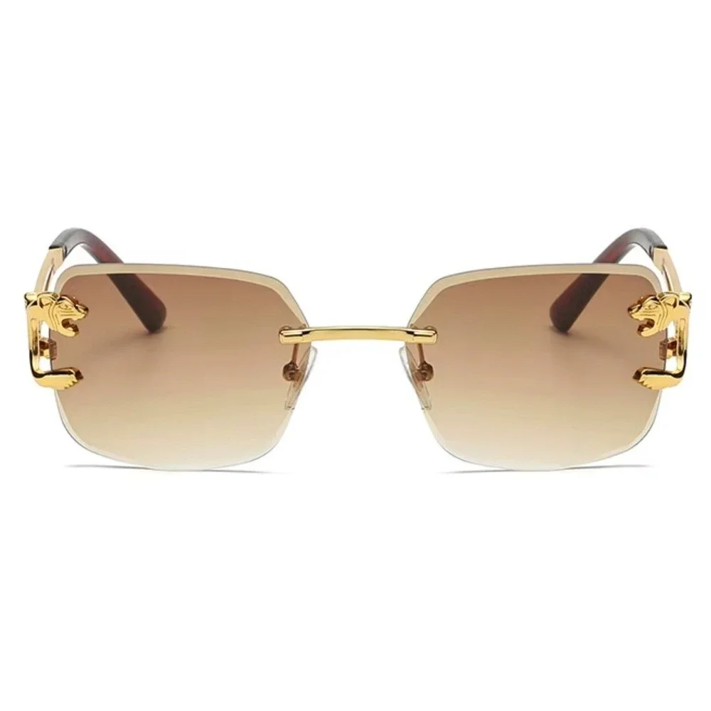 Brown Lens Gold Sunglasses Men Women Classy Sophisticated Metal Rimless‎ Hip Hop